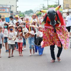 Boi Pavulagem e grupo Troar dos Tambores se apresentam nas ruas de Maués